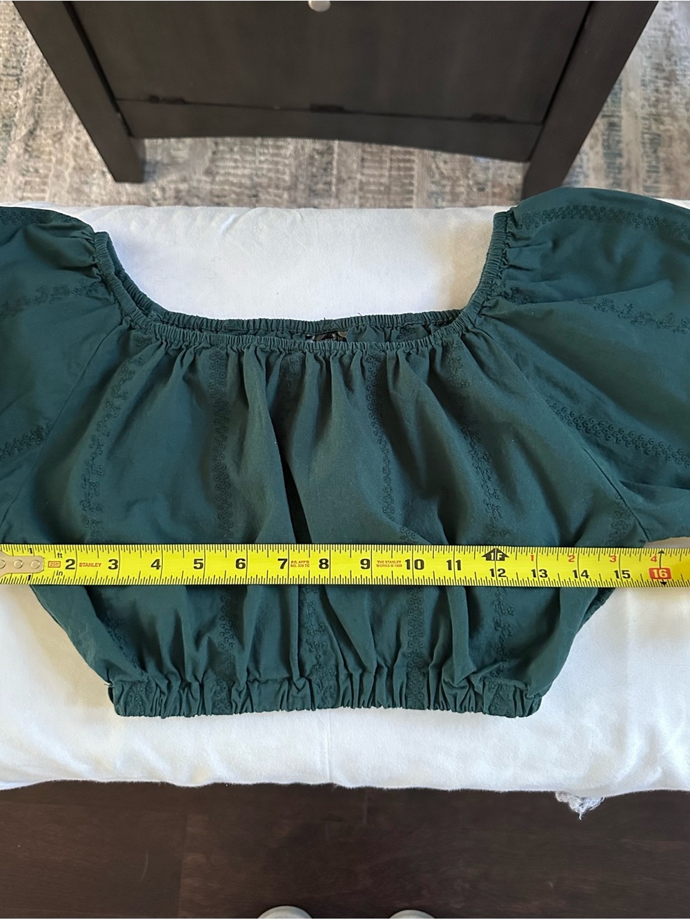 Handmade Sophie + Monterey Off Shoulder Crop Top Green Puff Sleeve Cottagecore - Picture 5 of 7